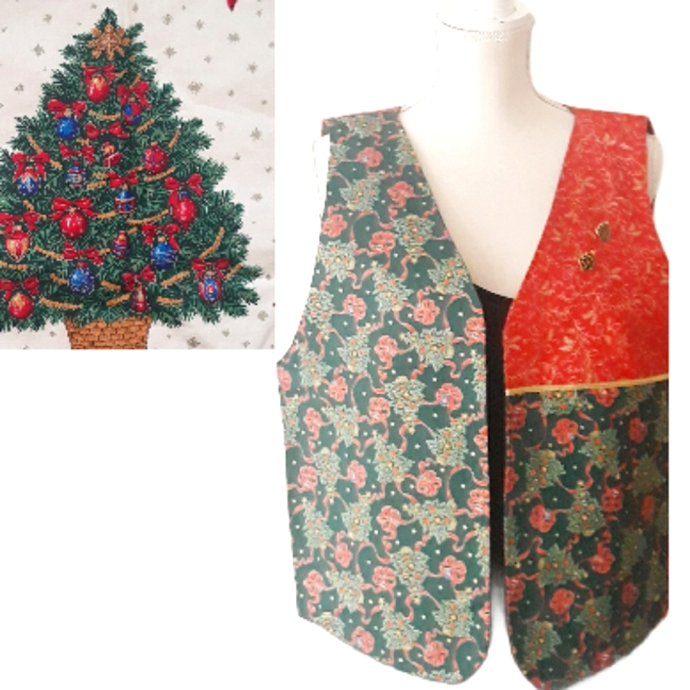 Handmade Reversible Festive Christmas Tree Vest  - One Size